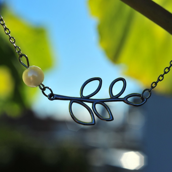 Leafy FA Pearl Ball Charm on Chain Choker Necklace Silver Lobster Clasp - Picture 8 of 11